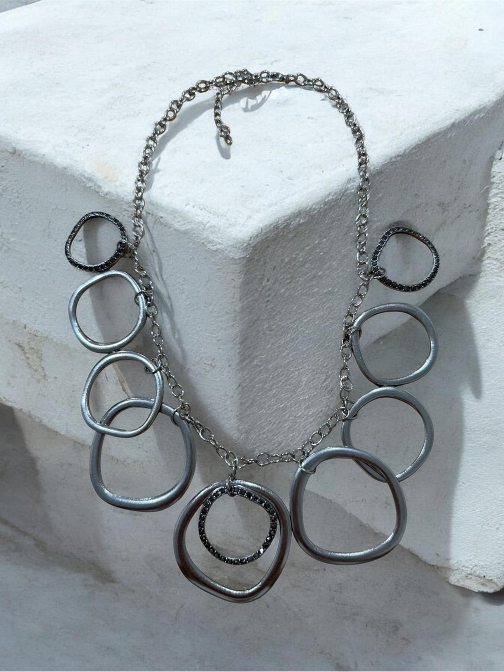 Silver Interlocking Organic Ring Necklace - Women's Jewelry